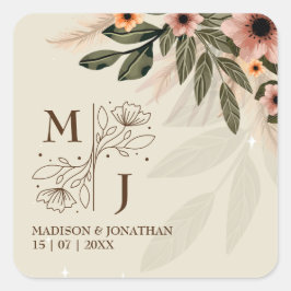 Rustieke Boheemse Minimalistische Bruiloft Vierkante Sticker