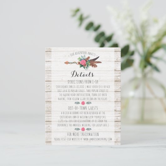 Rustieke Boheemse Pijl Bruiloft Details / Invoegen Informatiekaartje (Staand voorkant)