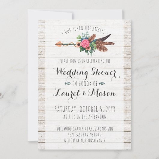 Rustieke Boheemse Pijl Bruiloft Douche Uitnodiging (Voorkant)
