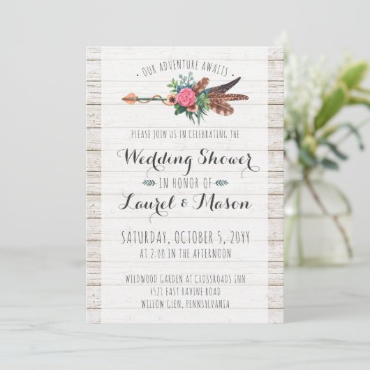 Rustieke Boheemse Pijl Bruiloft Douche Uitnodiging (Staand voorkant)