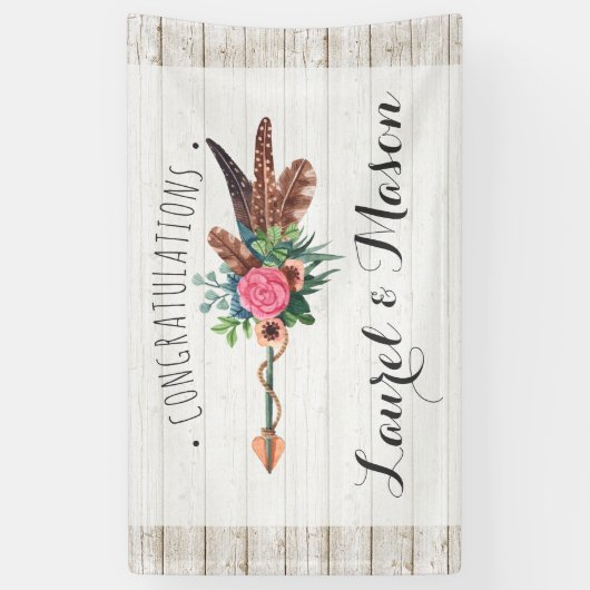 Rustieke Boheemse Pijl Bruiloft Gefeliciteerd teke Spandoek (Verticaal)