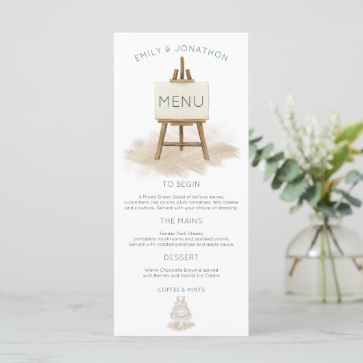 Rustieke Boheemse taart illustratie bruiloft Menu (Staand voorkant)