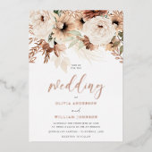 Rustieke Boheemse Terracotta Roos Gold Wedding Folie Uitnodiging (Voorkant)