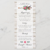 Rustieke Boheemse veren Pijl Bruiloft Diner Menu (Voorkant)