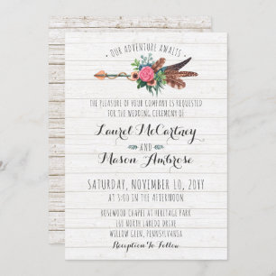 Rustieke Boheemse veren pijl bruiloft uitnodiging