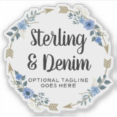 Rustieke Boheemse Waterverf Bloemenpijlen Naam Log Sticker (Voorkant)