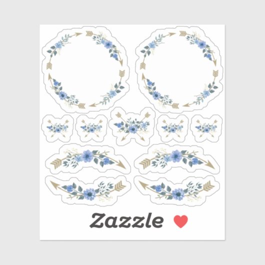 Rustieke Boheemse Waterverf bloempijlen krans Sticker (Vel)