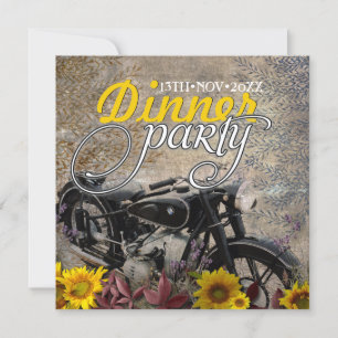 Rustieke Boheemse Zonnebloem Motorfiets Dinnerpart Kaart