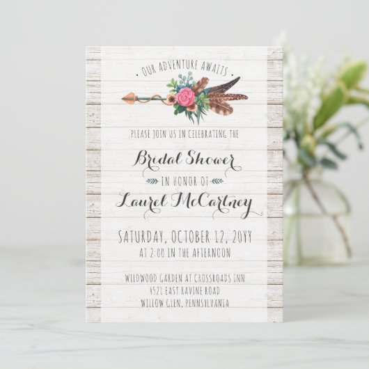 Rustieke Bohemian Arrow bruids douche uitnodiging (Staand voorkant)