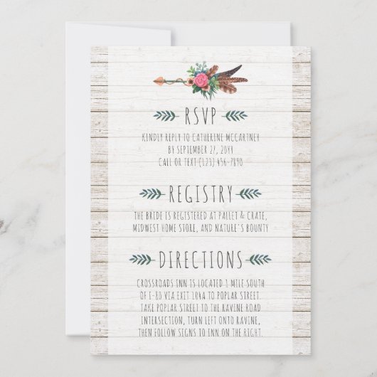Rustieke Bohemian Arrow bruids douche uitnodiging (Achterkant)