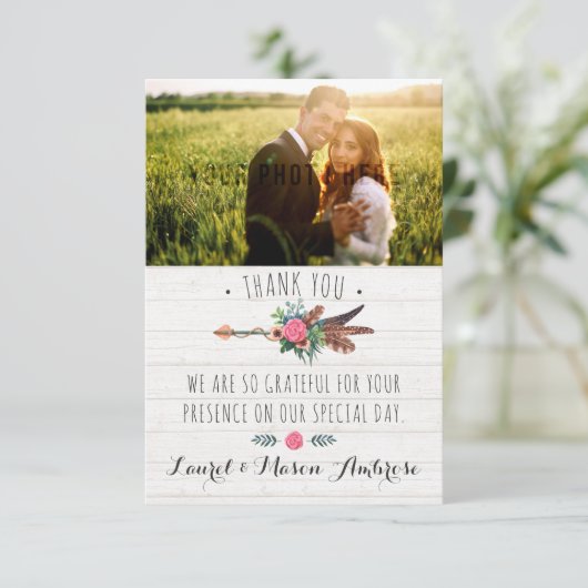 Rustieke Bohemian Arrow bruiloft dank u Bedankkaart (Staand voorkant)