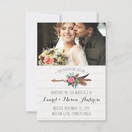 Rustieke Bohemian Arrow Roos bruiloft aankondiging (Voorkant)
