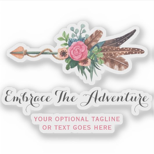 Rustieke Bohemian Feather Arrow Roos Waterverf Log Sticker (Voorkant)
