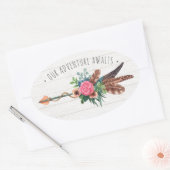 Rustieke Bohemian Feathers & Roos Arrow Bruiloft Ovale Sticker (Envelop)