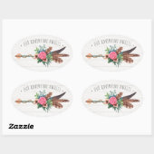 Rustieke Bohemian Feathers & Roos Arrow Bruiloft Ovale Sticker (Vel)