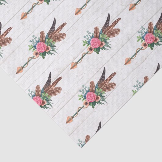 Rustieke Bohemian Feathers & Roos Arrow Bruiloft Tissuepapier (Detail)