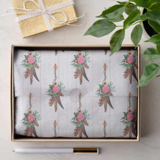 Rustieke Bohemian Feathers & Roos Arrow Bruiloft Tissuepapier (Geschenk)