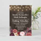 Rustieke Bohemian Marsala Pioen Bruiloft Uitnodigi Kaart (Staand voorkant)