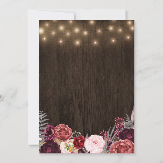 Rustieke Bohemian Marsala Pioen Bruiloft Uitnodigi Kaart (Achterkant)