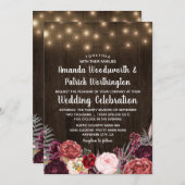 Rustieke Bohemian Marsala Pioen Bruiloft Uitnodigi Kaart (Voorkant / Achterkant)