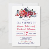 Rustieke bohemian rode marine bloemenbruiloft uitn kaart (Voorkant)