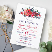 Rustieke bohemian rode marine bloemenbruiloft uitn kaart