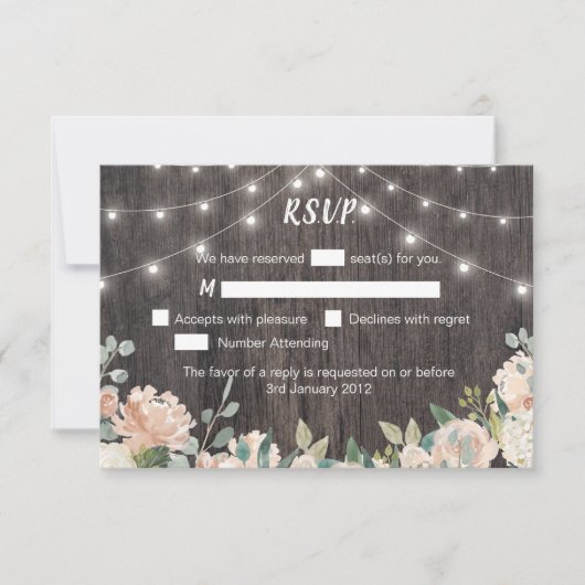 Rustieke Bohemian String Lights Bloemen bruiloft R RSVP Kaartje (Voorkant)