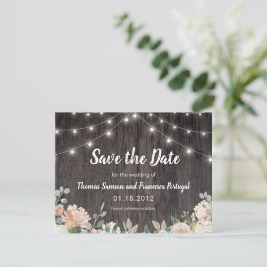 Rustieke Bohemian String Lights Floral Save the Da Save The Date (Staand voorkant)