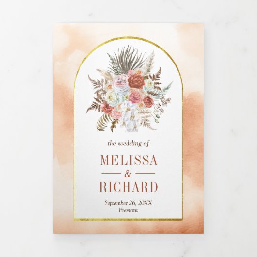 Rustieke Boho aardse bloemboog Alles in één bruilo Drieluik Uitnodiging (Cover)
