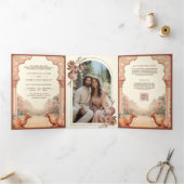 Rustieke Boho Aardse Bloemen Indische Camel Weddin Drieluik Uitnodiging (Binnen)