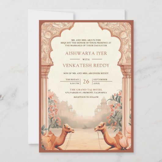 Rustieke Boho Aardse Bloemen Indische Camel Weddin Kaart (Voorkant)