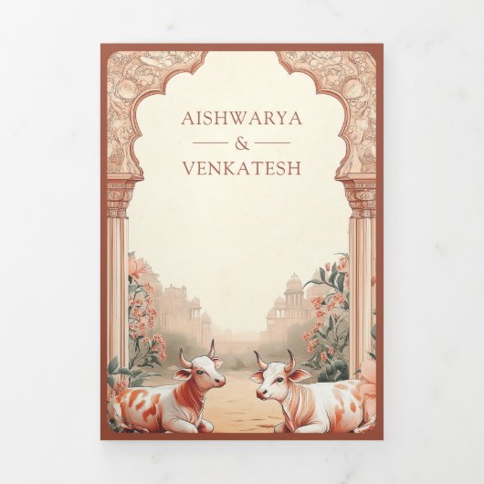 Rustieke Boho Aardse Bloemen Indische Koe bruiloft Drieluik Uitnodiging (Cover)