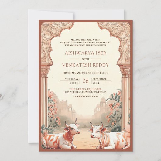 Rustieke Boho Aardse Bloemen Indische Koe bruiloft Kaart (Voorkant)