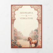 Rustieke Boho Aardse Bloemen Indische Paard Huweli Drieluik Uitnodiging (Cover)