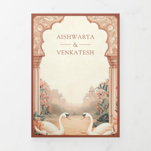 Rustieke Boho Aardse Bloemen Indische Zwaan Huweli Drieluik Uitnodiging (Cover)