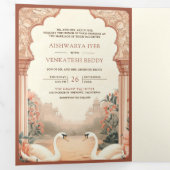 Rustieke Boho Aardse Bloemen Indische Zwaan Huweli Drieluik Uitnodiging (Binnenzijde eerst)