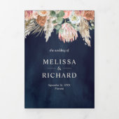 Rustieke Boho Aardse Bloemige Pampas Marineblauwe Drieluik Uitnodiging (Cover)