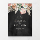 Rustieke Boho aardse bloemige pampas zwart bruilof Drieluik Uitnodiging (Cover)