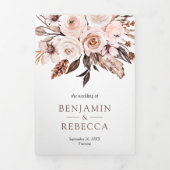 Rustieke Boho Aardse Ivoor Bloemrijke QR Code Trou Drieluik Uitnodiging (Cover)