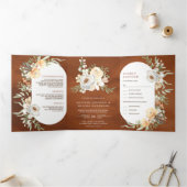 Rustieke Boho aardse perzik bloemige terracotta br Drieluik Uitnodiging (Binnen)