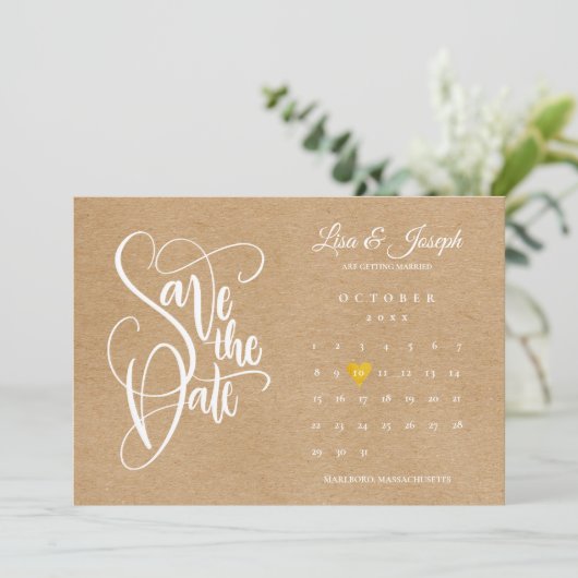 Rustieke Boho Agenda Gouden Liefdeshart Save The Date (Staand voorkant)