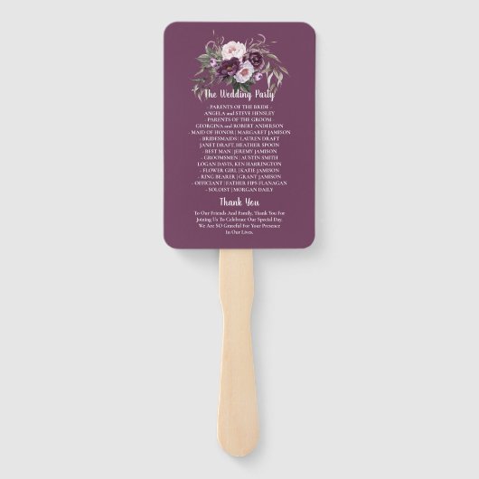 Rustieke Boho Antlers Paarse Plum Pioenrozen Bruil Handwaaier (Achterkant)