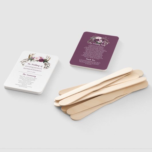 Rustieke Boho Antlers Paarse Plum Pioenrozen Bruil Handwaaier (Niet-gemonteerd)