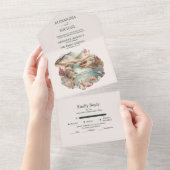 Rustieke Boho Aquarel Berg Bruiloft All In One Uitnodiging (Afscheurbaar)