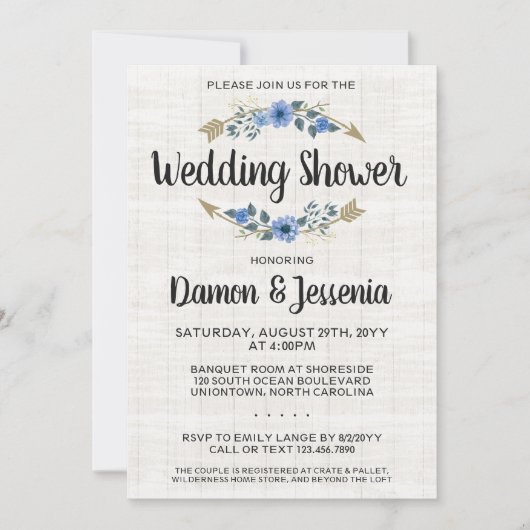 Rustieke Boho Arrow Floral bruiloft douche uitnodi Kaart (Voorkant)