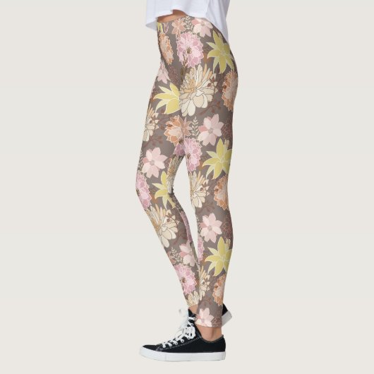 Rustieke Boho Asfalt Bloem Motief Leggings (Links)