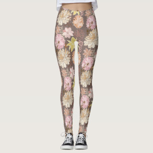 Rustieke Boho Asfalt Bloem Motief Leggings