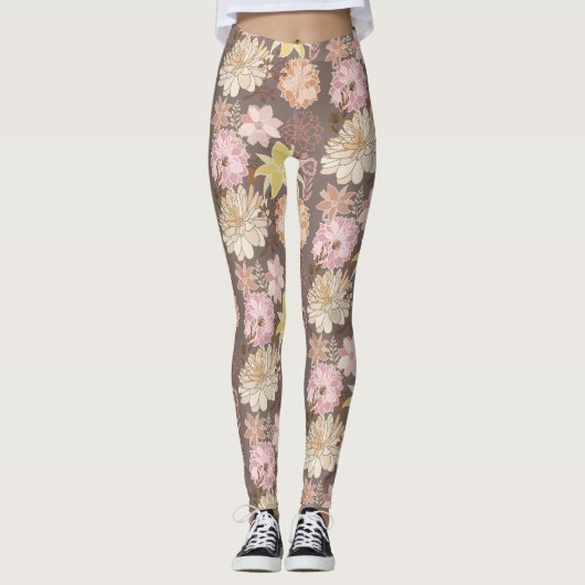 Rustieke Boho Asfalt Bloem Motief Leggings (Voorkant)