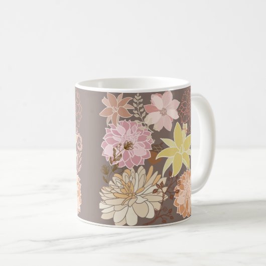 Rustieke Boho Asfalt Bloemmotief  Koffiemok (Voorkant rechts)