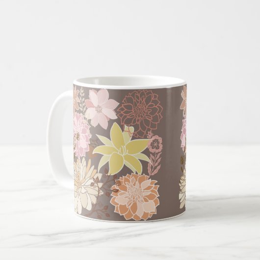 Rustieke Boho Asfalt Bloemmotief Koffiemok (Voorkant links)